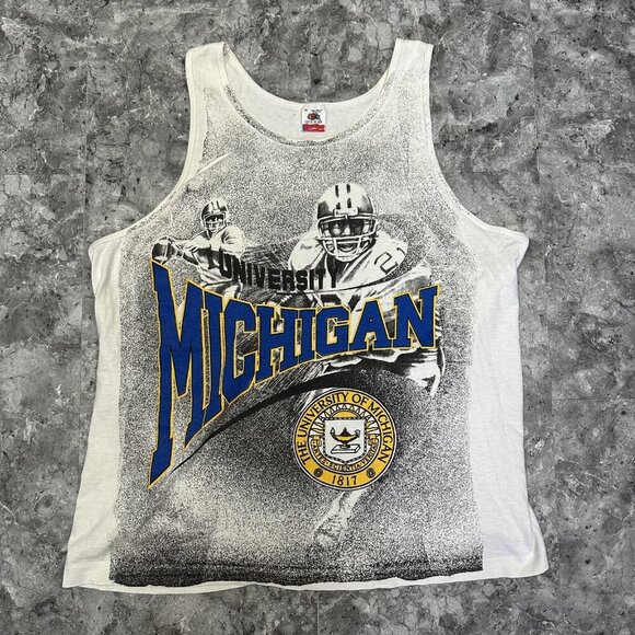 Vintage University Michigan Wolverines Big AOP Muscle Tank Top XL Vtg USA Sport - Picture 1 of 5